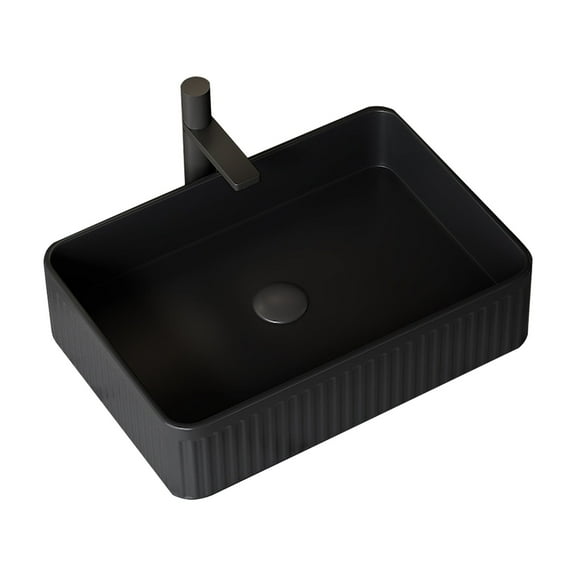 20'' Bathroom Sink, Rectangular Striped Vessel Ceramic Basin without Faucet, NO Cabinet, Black