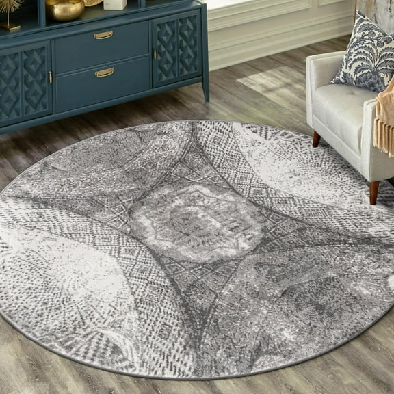 Unique Loom Sofia Collection Area Rug - Albert (7' 1" Round Dark Gray/Gray)