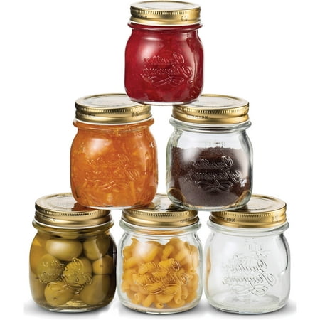 Quattro Stagioni Glass Mason Jars 8.5 Ounce Mini Jars (6-Pack) with Metal Airtight Lid, For Jam, Jelly, baby food, Crafts, Spices, Dry Food Storage, Wedding favors, Decorating