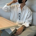 thumbnail image 6 of Men Korean Long Sleeve Turn Down Collar Solid Loose Shirt Official All-match Top, 6 of 11