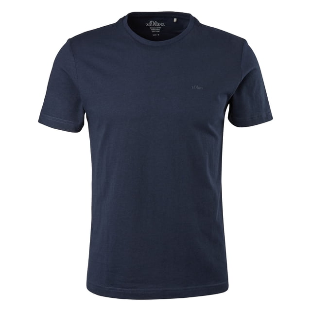 s.Oliver Camiseta para hombre: básica, cuello redondo, algodón, lisa Azul oscuro 2XL (XX-Large)