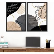 IDEA4WALL 2 Panels Framed Canvas Print Wall Art Set Mid-Century Nordic Geometric Ring Plants Abstract Modern Art Boho Multicolor Chic Artwork Housewarming Decor - 24"x36"x2 Panels Black