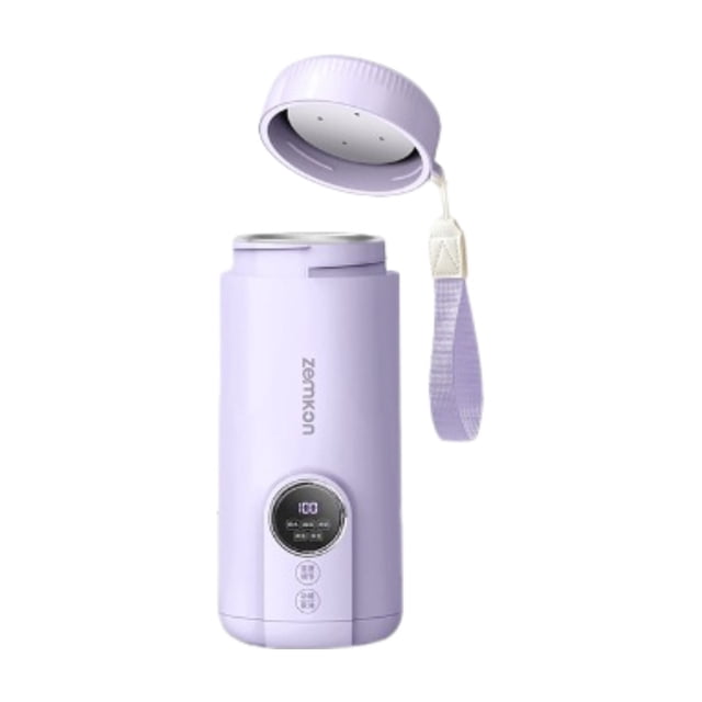 Zemkon 550ml Compact Travel Electric Water Cup - Portable Stainless Steel 304 Inner Pot Kettle for On-the-Go Use, Light Purple