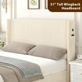 thumbnail image 3 of Miniyam Queen Size Upholstered Bed with Wingback Headboard, USB Charging Station for Adult, Beige, 3 of 7