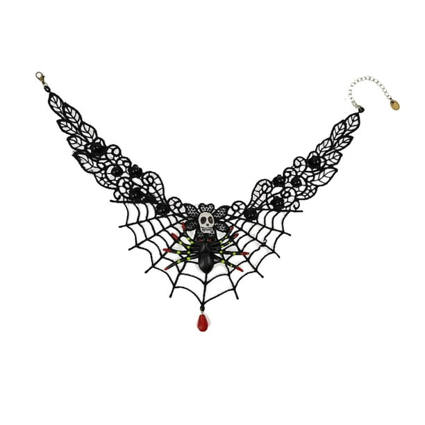 KAKOWELY Collar de calavera con colgante de araña y gota de sangre, accesorio para fiesta de Halloween
