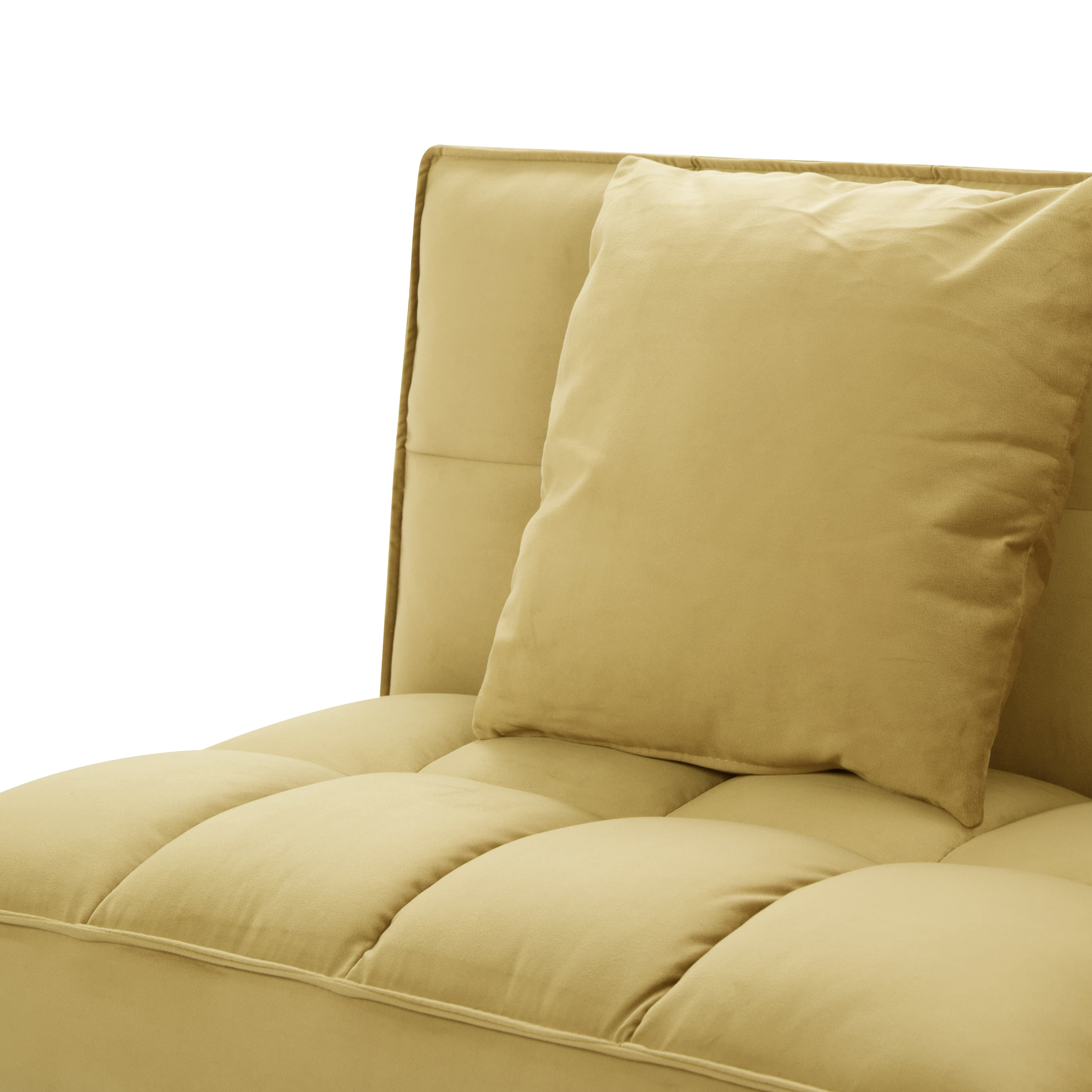 BSHTI 67.7" Futon Sofa Bed, Velvet Upholstery, Features an 5 Adjustable Angled Backrest, Snug Square Arms, and Metal Legs, for your Home, Office, or Guest Room, Olive