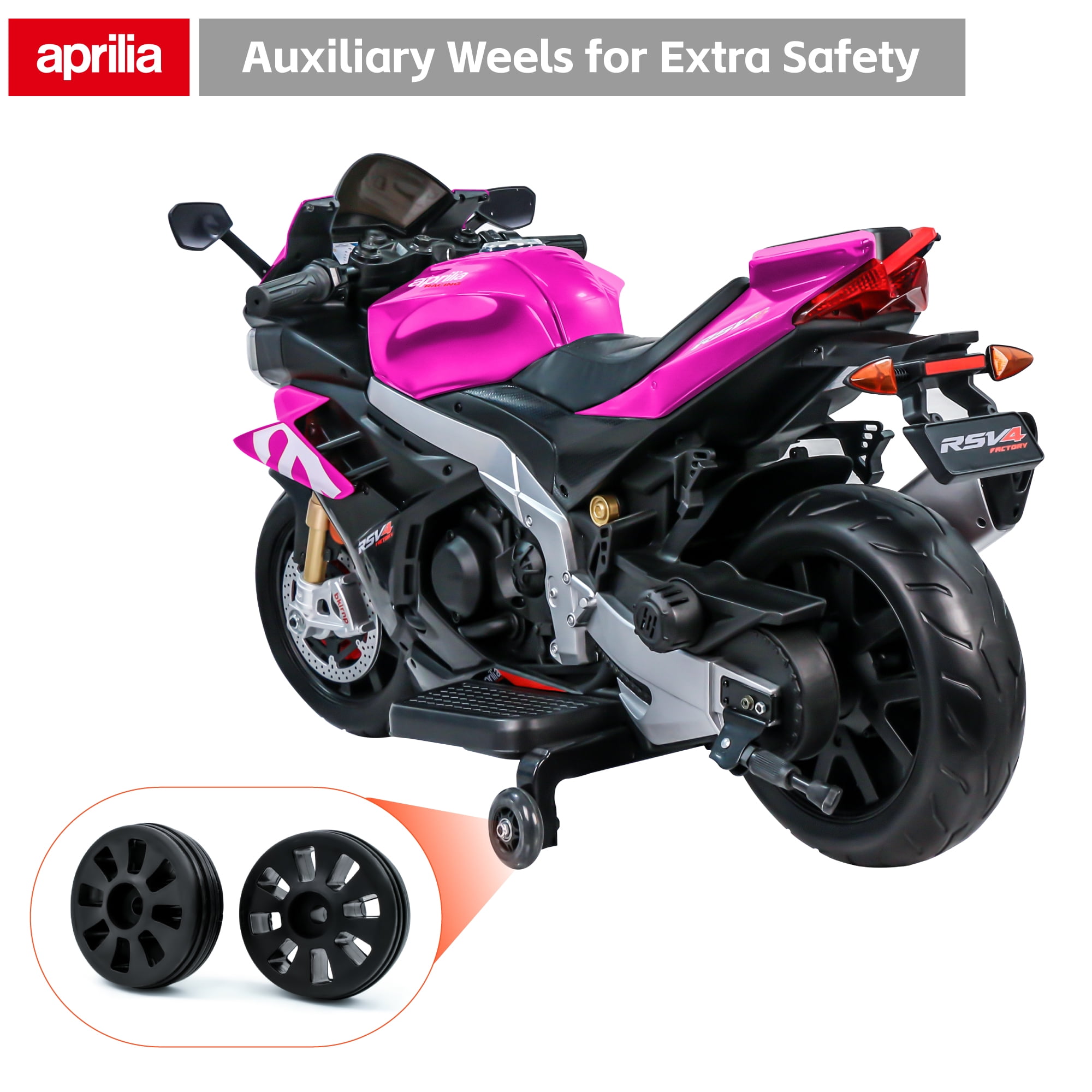 TCARAIWEN 24V Kids Motorcycle Electric Motorbike Aprilia Licensed Ride on Toy w/LED Lights Bluetooth Music Battery Powered 5MPH for Kids 3-11 Years Old,Pink