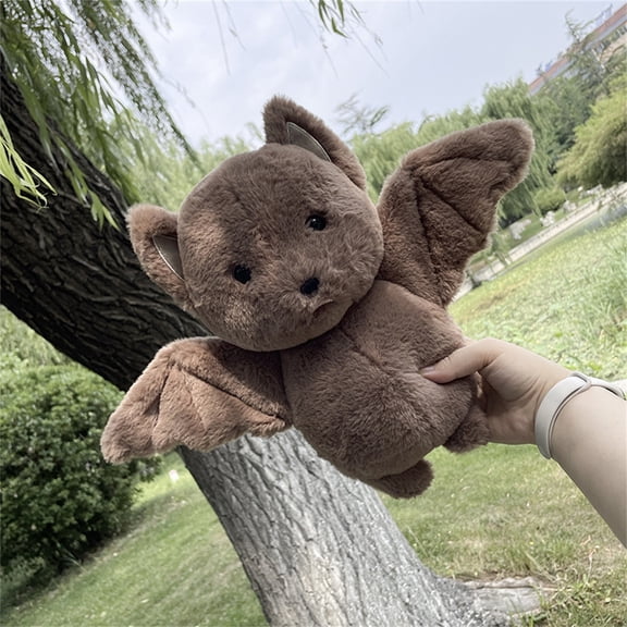 Halloween Bat Stuffed Animal, 12.2 in Soft Bat Plush Toys, Halloween Indoor Decoration for Sofa Bedroom, Trick Or Treat Halloween Party Gift (Brown)