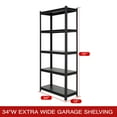 thumbnail image 6 of Shuntong 34" W x 14" D x 72" H 5 Tier Storage Shelves Load 2750 Ibs, Heavy Duty Black Garage Shelving, Adjustable Narrow Industrial Shelf Unit with Metal Frame & Laminated Particle Board, 6 of 8