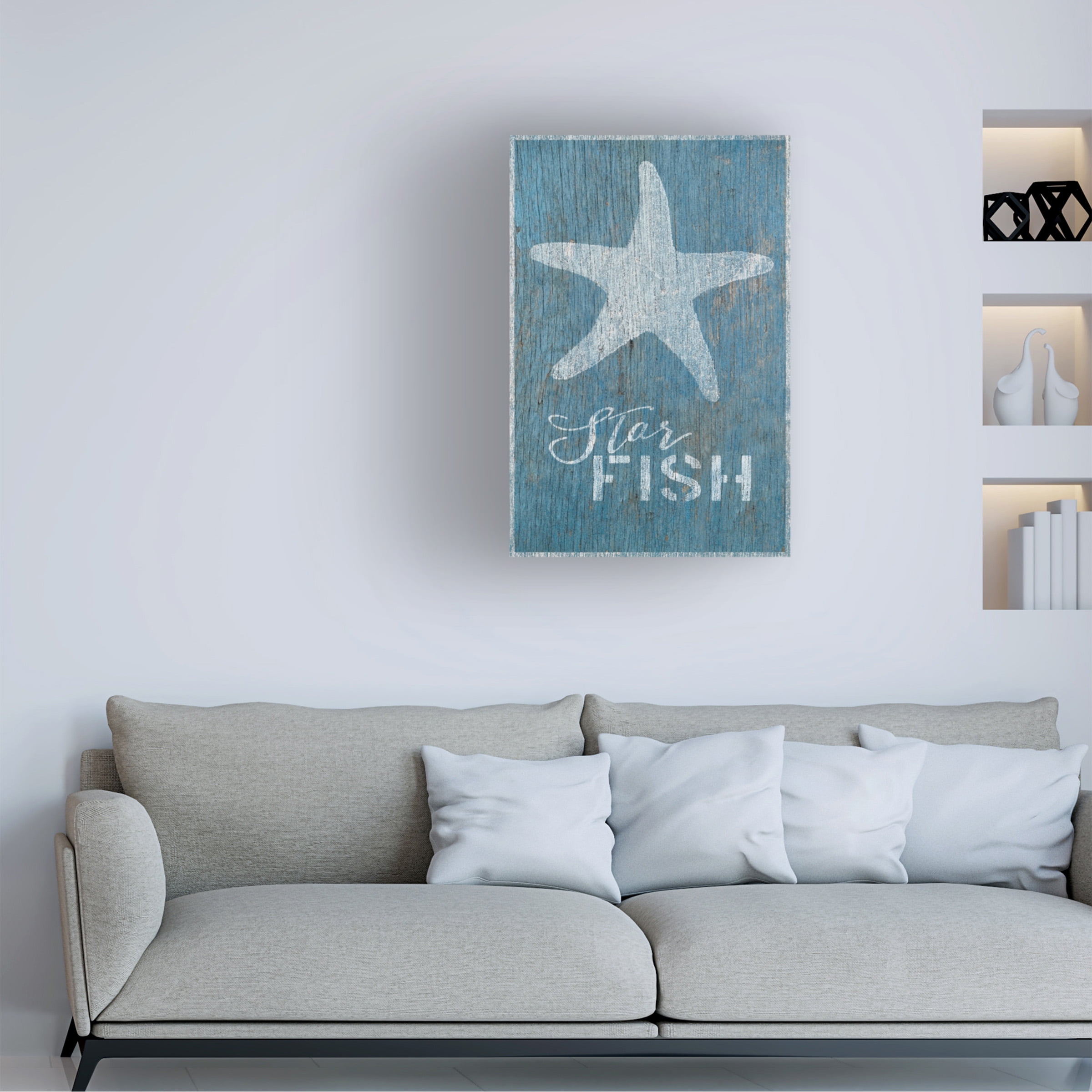 Cora Niele 'Starfish on Blue Wood' Canvas Art