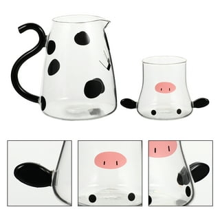 Cartoon Kettle with Cup Lovely Cow Shape Glass Kettle Tea Pot