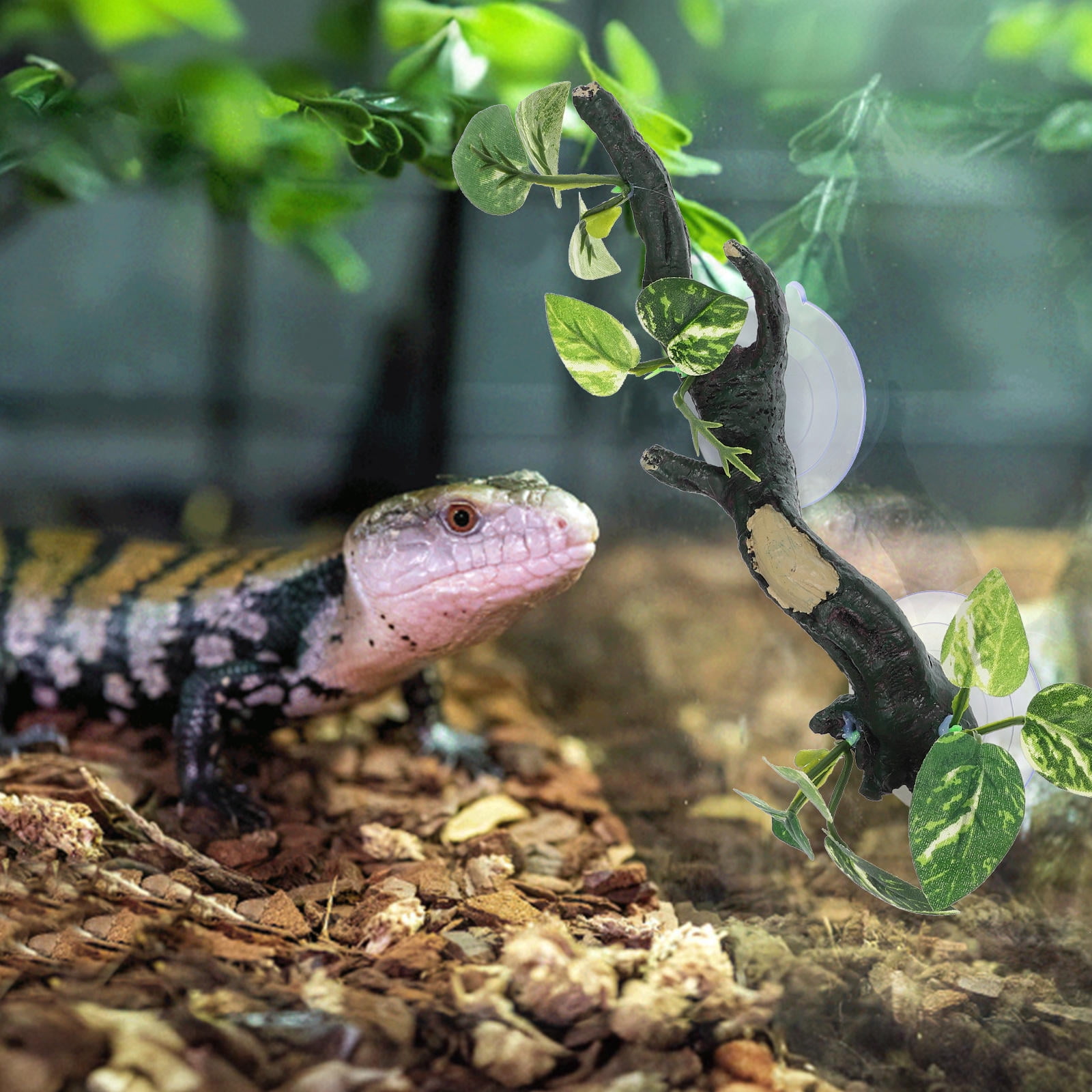 Luxshiny Natural Green Resin Reptile Branch Climbing Accessory for Snake and Bearded Dragon Habitat