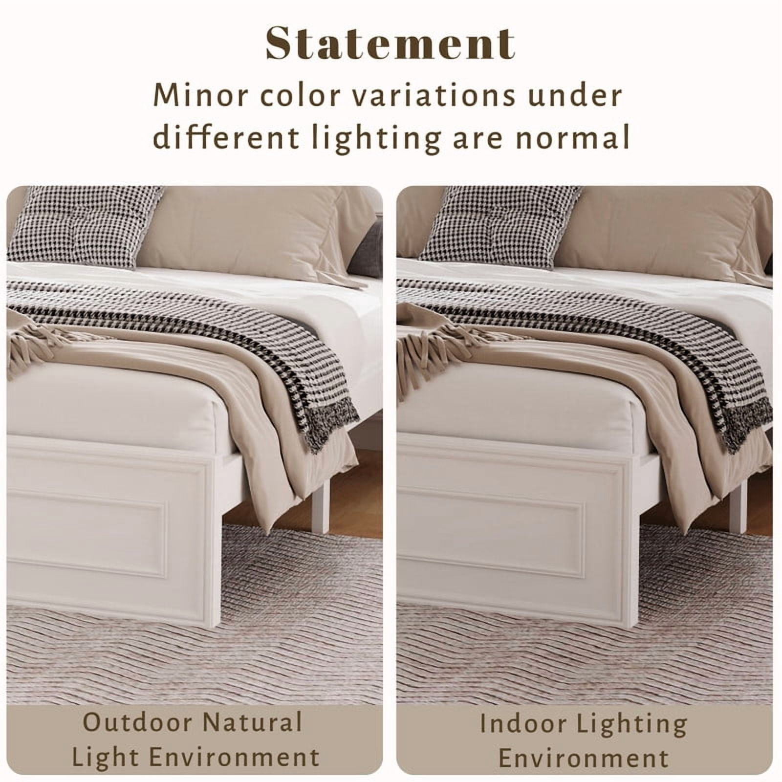 Vintage Queen Size Platform Bed with Adjustable Height Headboard, Wooden Low-Profile Bed Frame with Under-Bed Storage