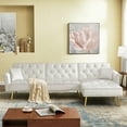 thumbnail image 1 of Convertible Sectional Sofa Couch, Modern Velvet Upholstere L-Shaped Couch with Movable Ottoman and Nailhead Trim for Living Room, Apartment and Small Space, White, 1 of 7