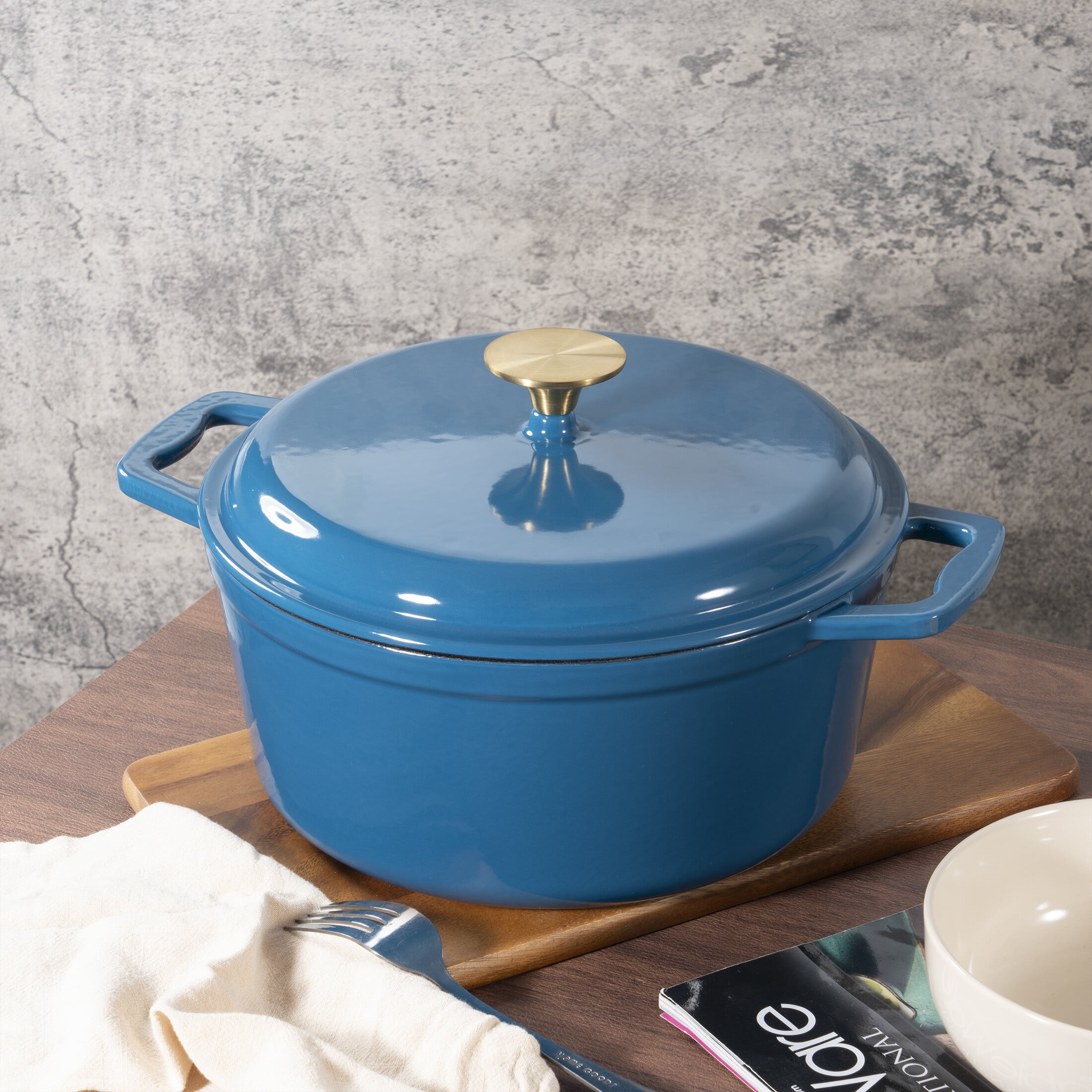 Mainstays Non-Stick Enameled Cast Iron 4.75QT Dutch Oven, Blue - 1 Pack