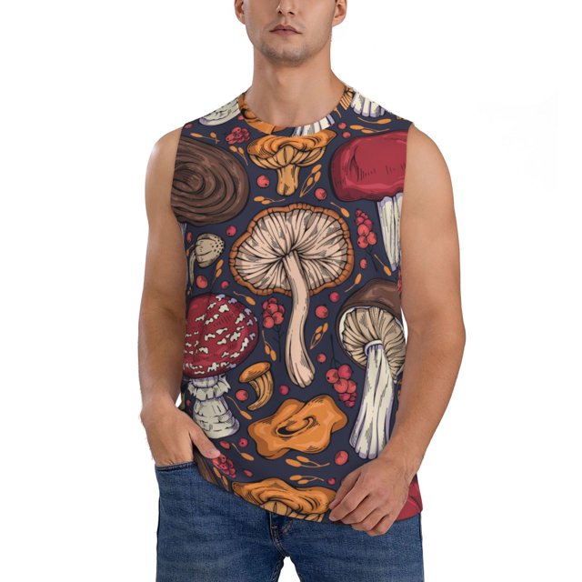 Balery Forest Wild Mushroom Camisetas sin mangas para hombre, absorbe la humedad y protege contra el mal olor.-Small