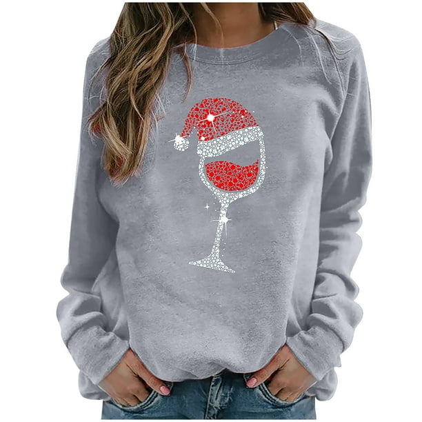 Sudadera de manga larga con estampado navideño informal con cuello redondo para mujer a la moda Fridja ghj987+4669