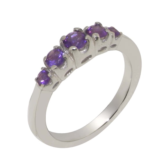 LBG British Made 9k White Gold Natural Amethyst Womens band Ring - 33 size options - Size 10