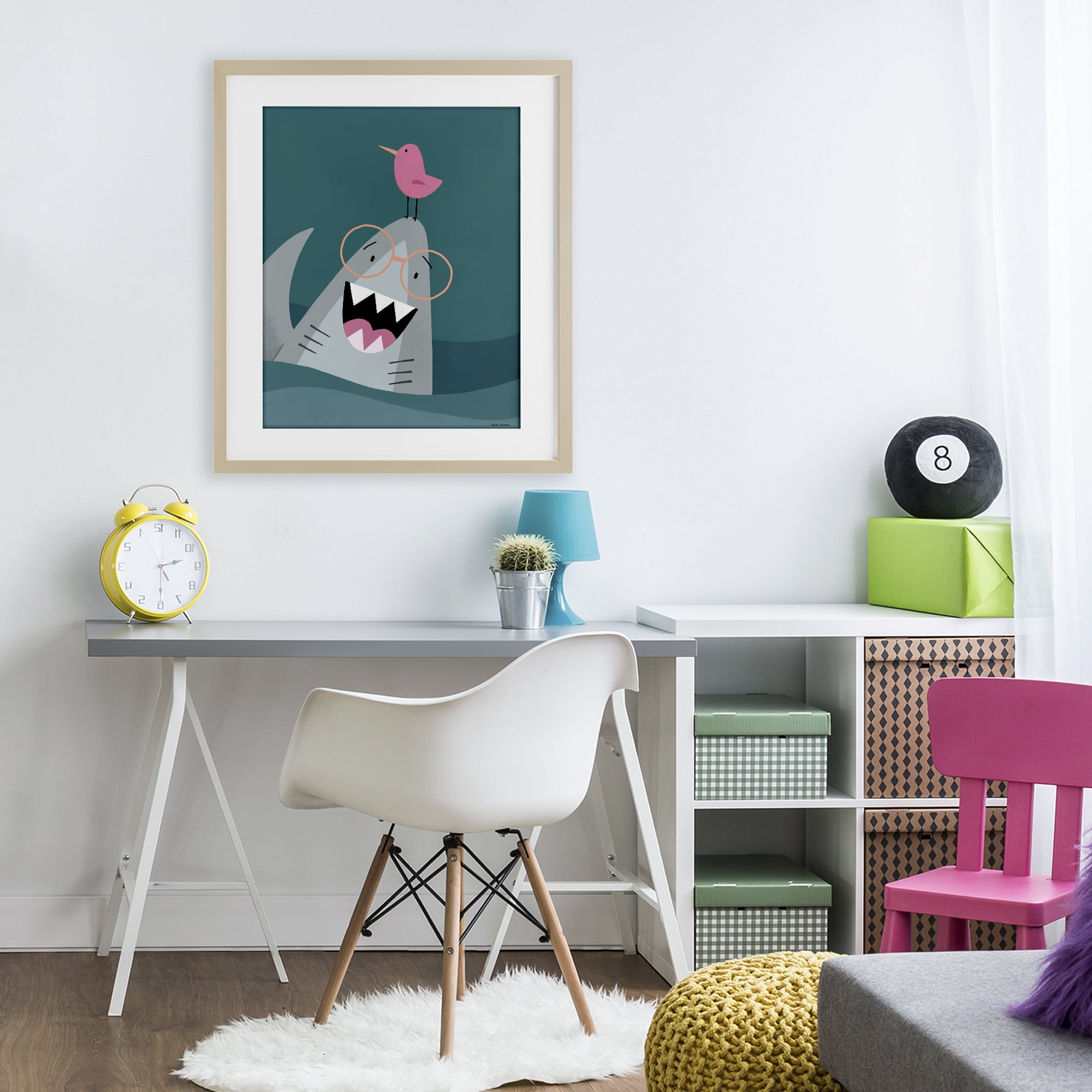 Stupell Industries The Friendliest Shark Birch Framed Print Under Glass, design by Rachel Nieman