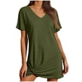 thumbnail image 2 of ClodeEU Women's Solid Color V Neck Short Sleeve Beach Cover Up Dress,Casual Summer Swimwear Bikini Cover Up Dress Army Green,Women's Plus L, 2 of 7