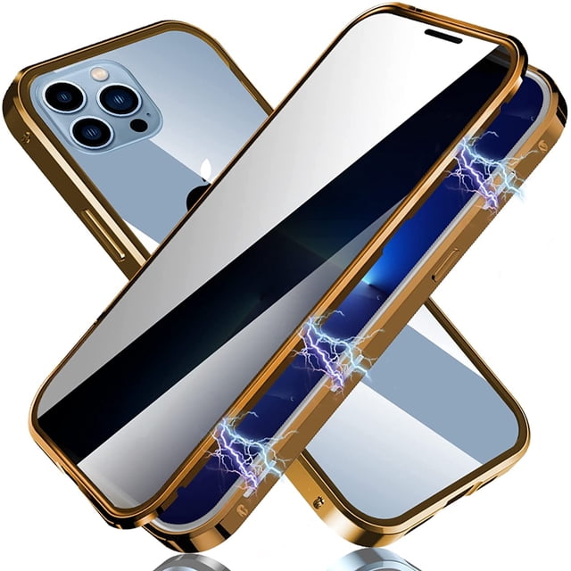 Funda magnética de privacidad para iPhone 13 Pro Max, de vidrio templado de doble cara, protección completa, color dorado