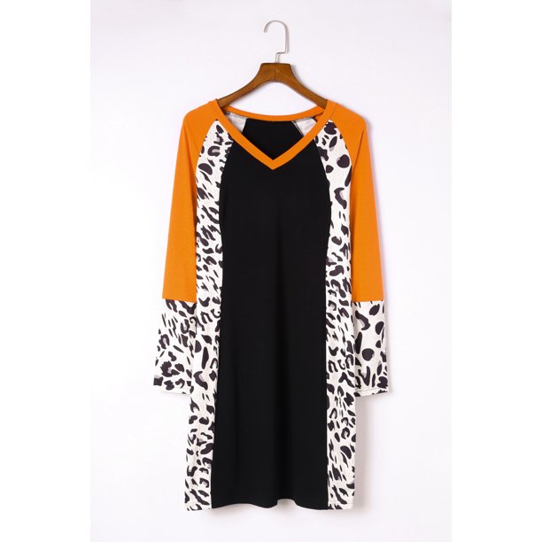 ABPHQTO Minivestido de mujer con escote en V y estampado de leopardo negro