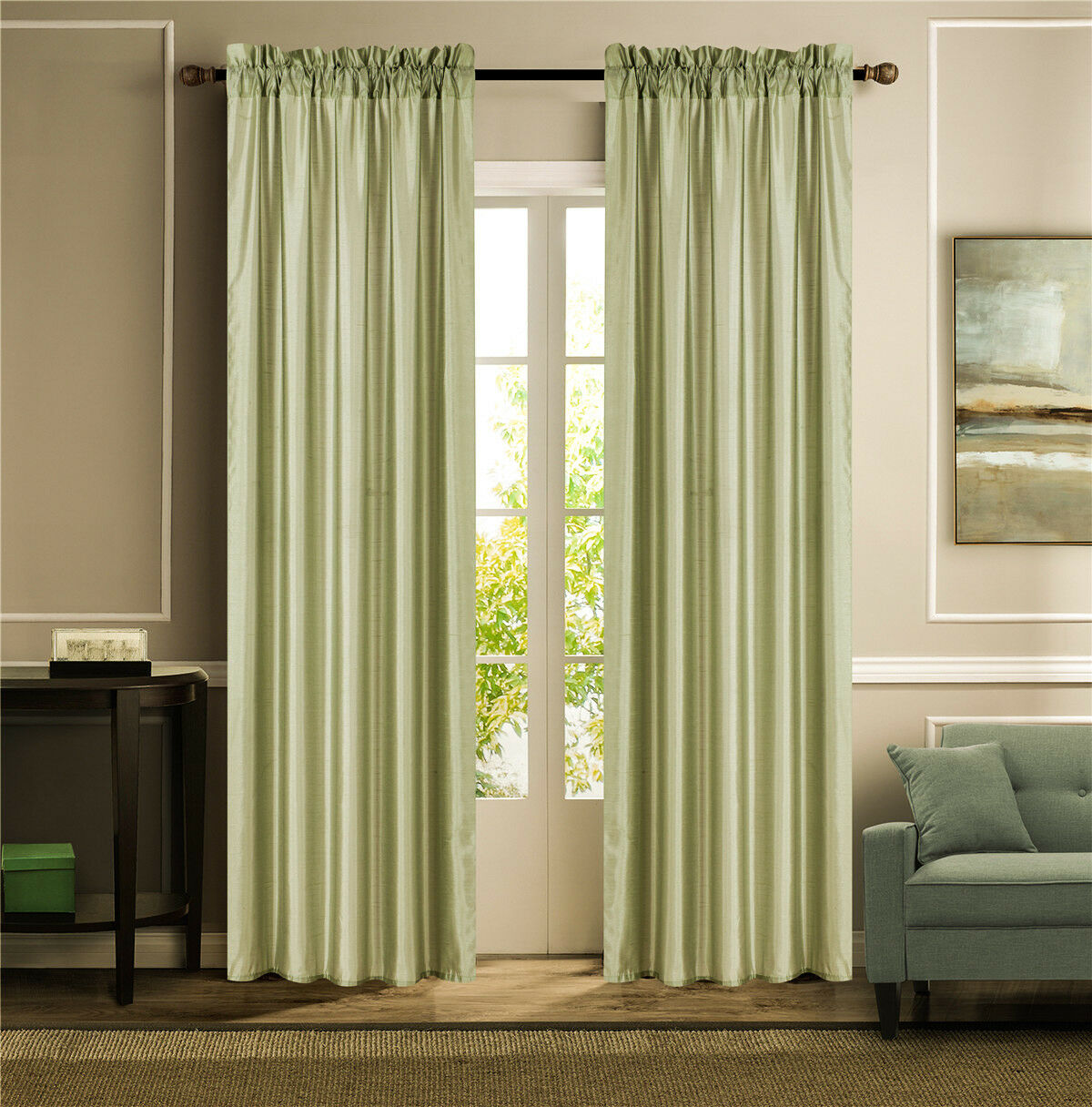 2PC MR2 SOLID SILK SEMI SHEER ROD POCKET WINDOW CURTAIN PANEL LIGHT FILTERING