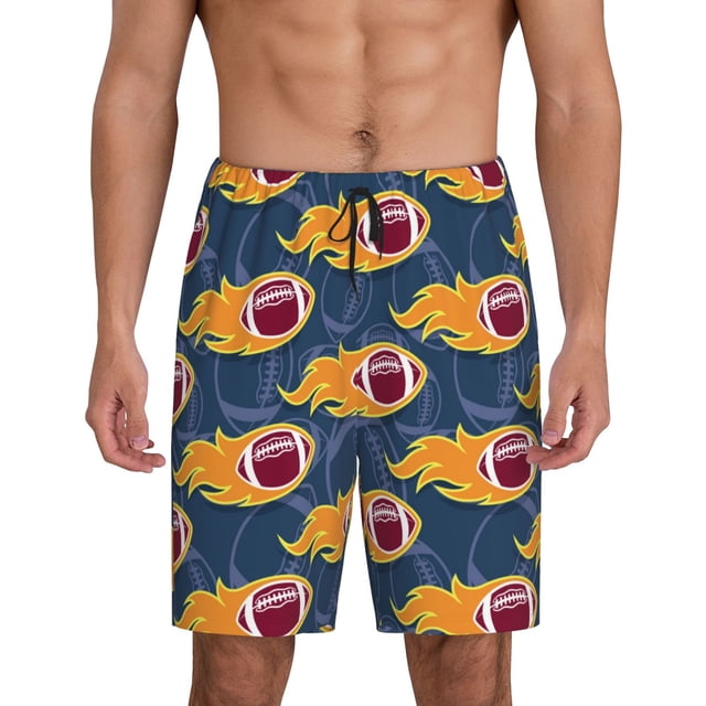 Wukai Balles de Rugby Imprimées Short de Pyjama pour Hommes avec Poches Short de Pyjama Doux pour Hommes-Petit