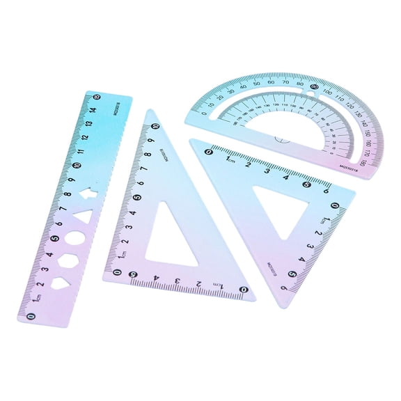 15cm Gradient Color Ruler Set, 4Pcs Transparent Measuring Ruler Kit, Straight Ruler Triangle Ruler Protractor Combo, Durable Plastic Drafting Tools for Daily Drawing, Document Measurement Projects