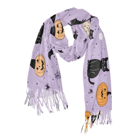 FORMRS Womens Scarf Winter Soft Long Big Warm Shawls Wrap Tassel Scarves, Light Purple Halloween Black Cat