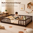 thumbnail image 4 of Miniyam Full Size Floor Bed with Guardrails, Low Profile Wooden Kids Bed Frame with Rounded Entrance, Espresso, 4 of 9