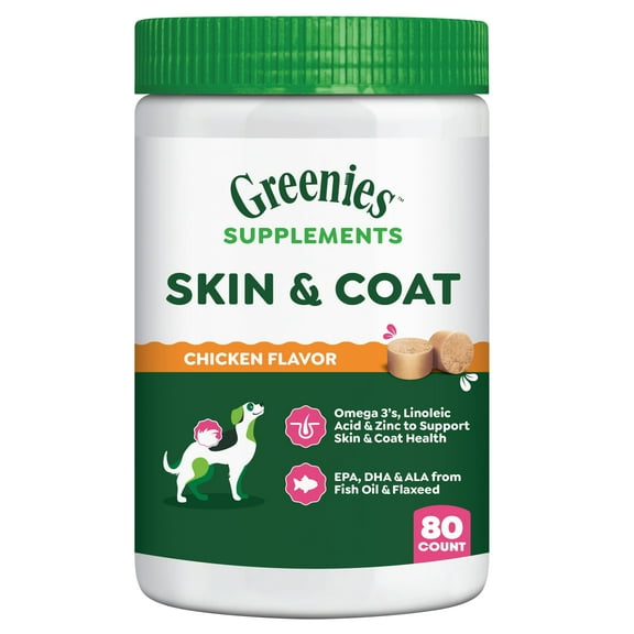 Greenies Dog Skin and Coat Supplements with Fish Oil, Chicken Flavor, 14.7 oz, 80-Count Soft Chews