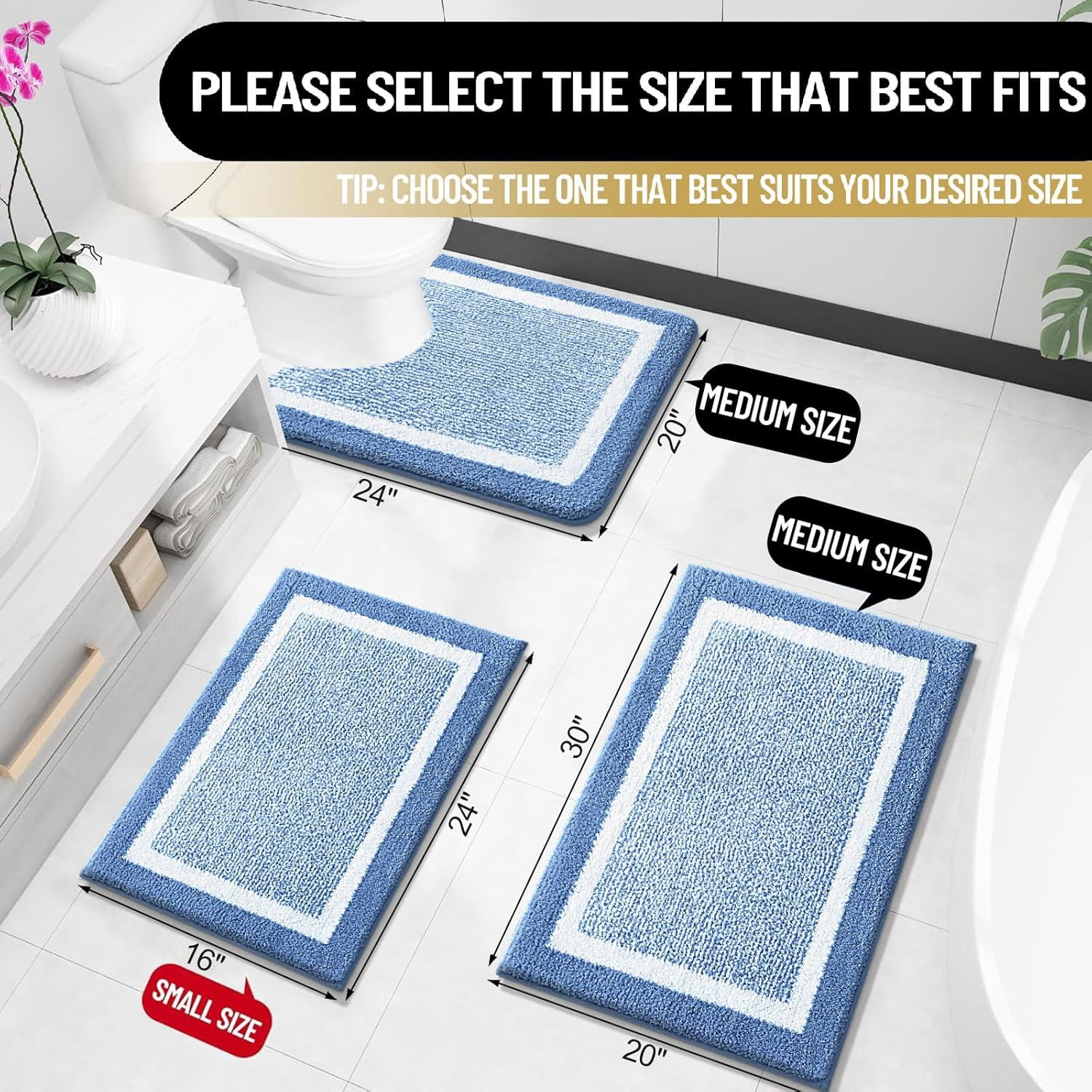 Ht Viik Bathroom Rugs 30x20, Extra Soft and Absorbent Microfiber Bath Mat, Non-Slip, Machine Washable, Quick Dry Shaggy Bath Carpet, Suitable for Bathroom Floor, Tub, Shower (Medium, Blue)