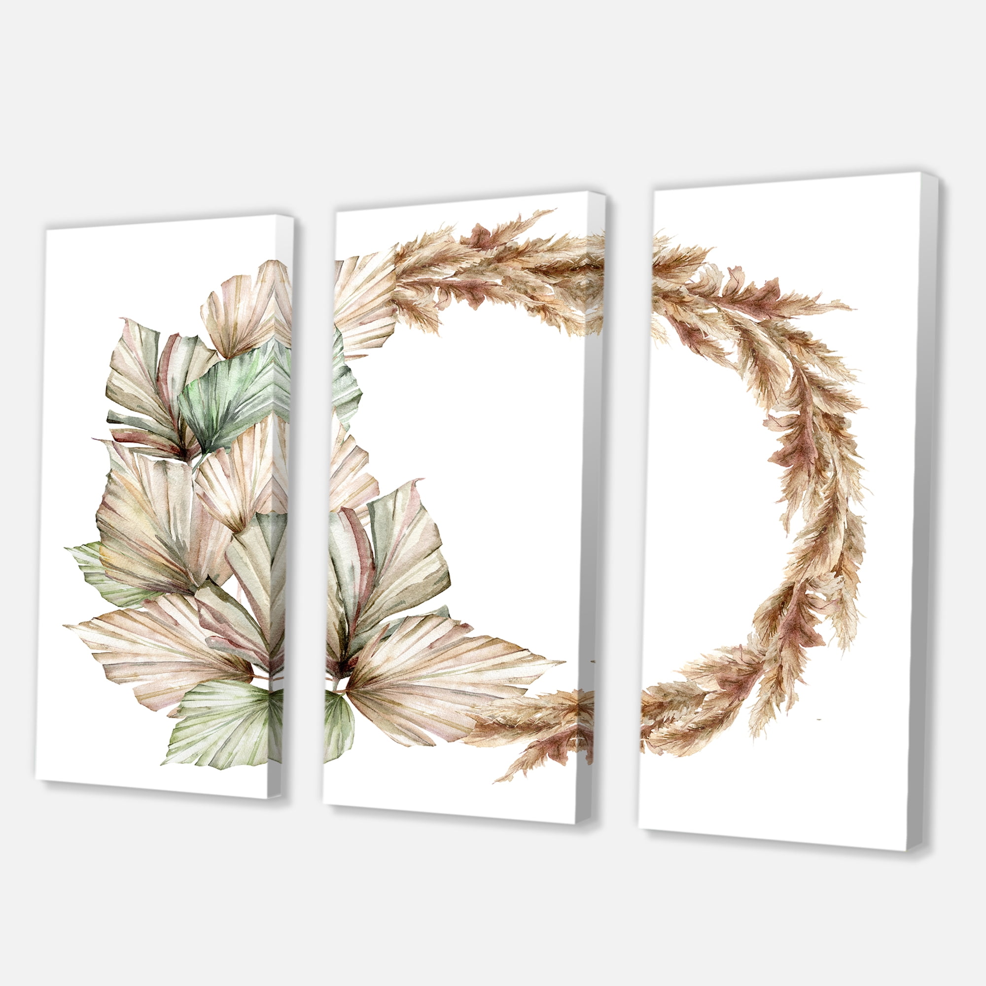 Designart ' Dry Palm Leaves and Pampas Grass With Wreath ' Traditional Canvas Wall Art Print