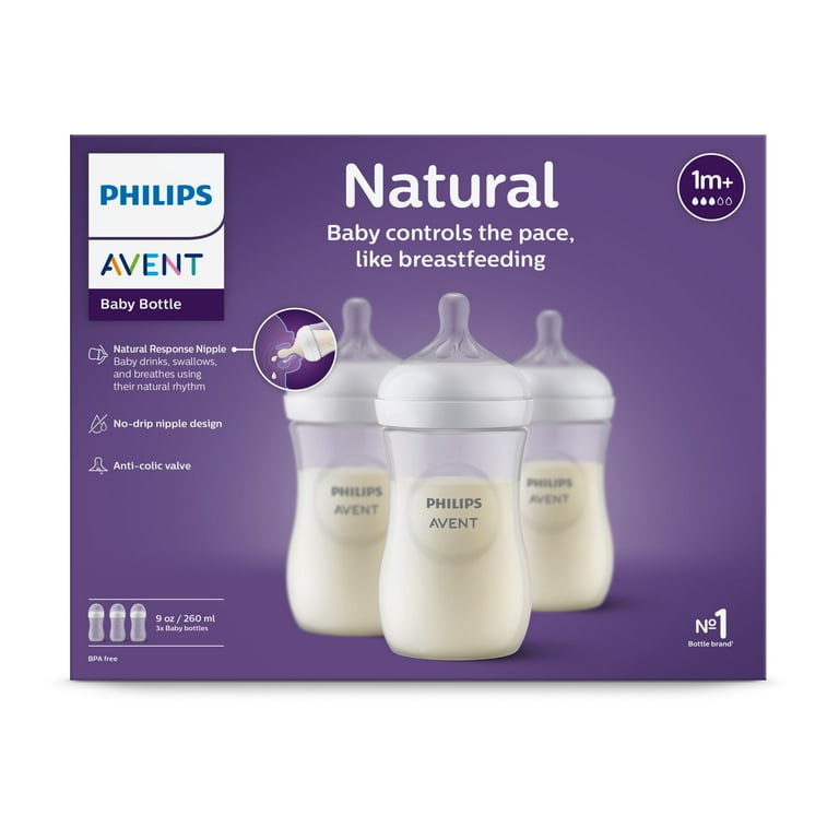 Philips Avent Natural Baby Bottle with Natural Response Nipple Clear 9oz 3pk SCY903 93
