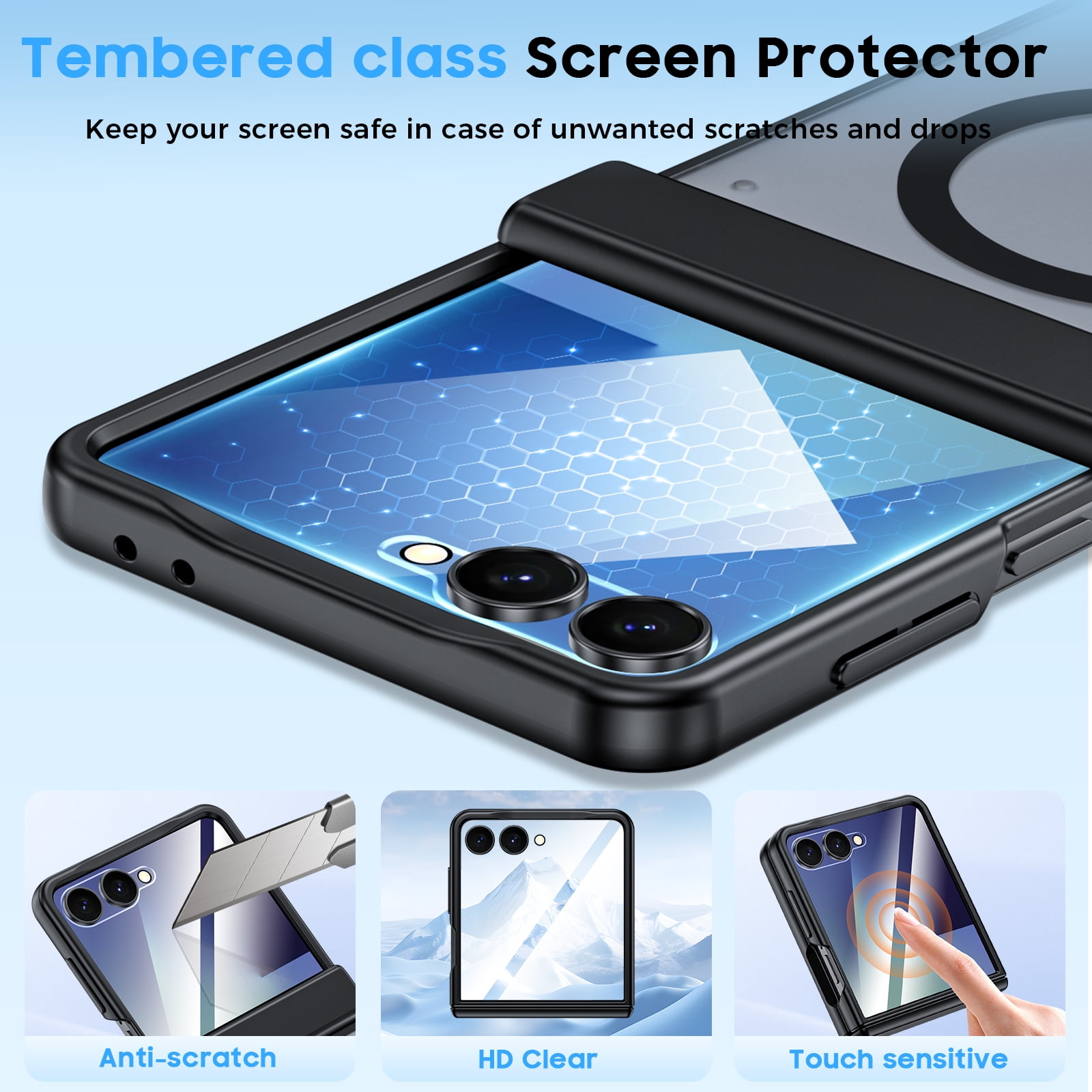 Oupeigar for Samsung Galaxy Z Flip 7 Phone Case,Compatible with MagSafe,Screen Protector,Anti-Fingerprint Translucent Matte Shockproof Case-Black