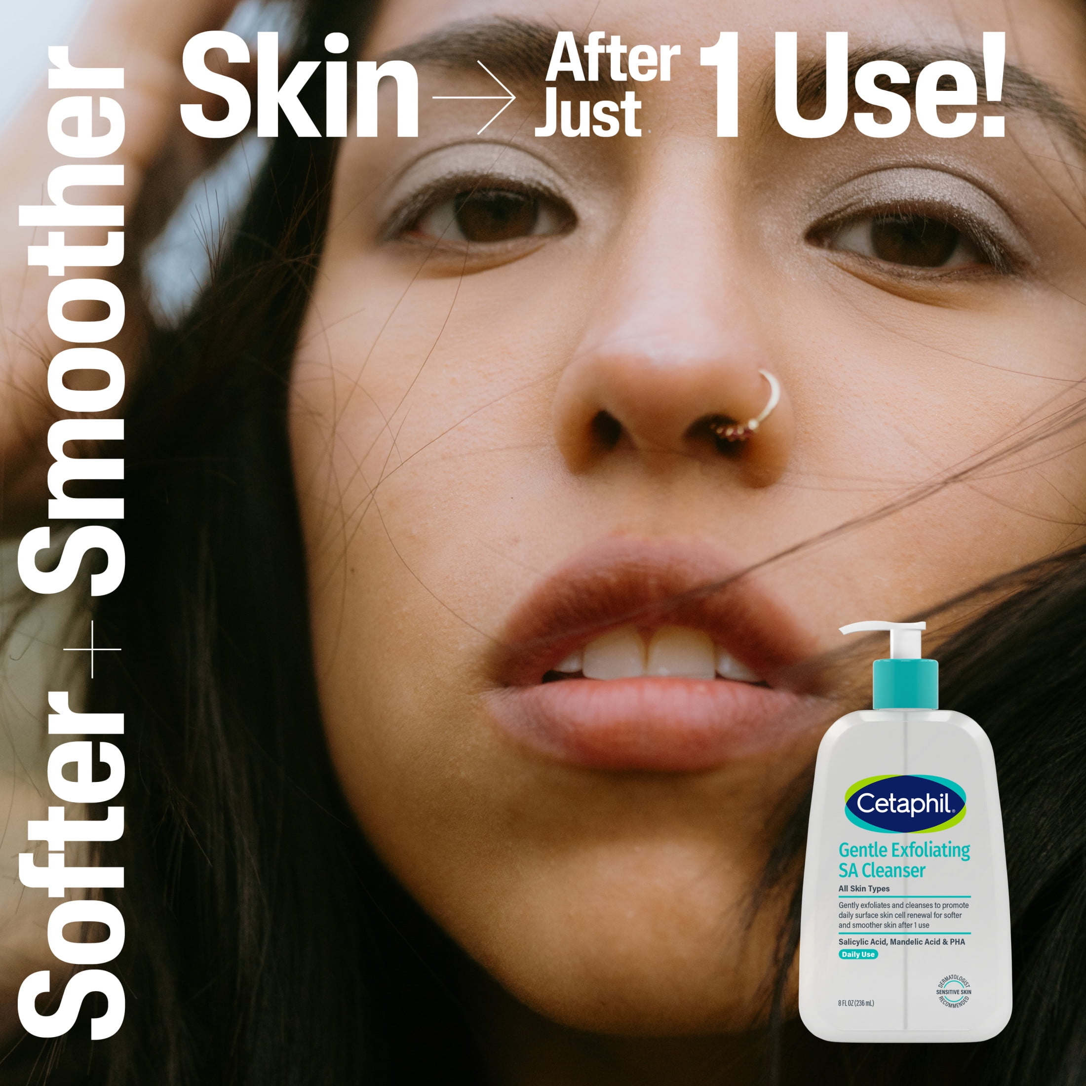 CETAPHIL Gentle Exfoliating SA Face Cleanser, Foaming Gel Cleanser with Salicylic Acid for All Skin Types, 8 fl oz