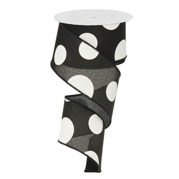 2.5"X10yd Large Multi Dots-White on Black Wired RibbonTR58640-X6