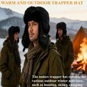 Unisex Winter Leather Trapper Hat Faux Fur,Windproof Pilot Cap Ushanka Russian Hats for Men Women