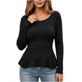 thumbnail image 2 of VBVC Women's Crew Neck Ribbed Peplum Top , Ladies' Fitted Fall Winter Long Sleeve Shirt , Stretch Casual Tunic Tee For Women, S-2XL, 2 of 5