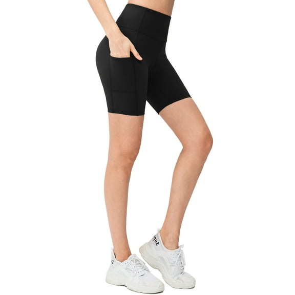LOMGXIU Womens 6" High Waist Yoga Shorts - Tummy Control, Deep Pockets for Biking, Running & Workouts