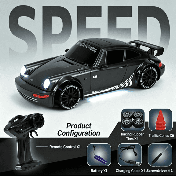 Remote Control RC Drift Car, 1/20 Scale 4WD 20KM/H High Speed Racing Vehicle with LED Lights, 130 Motor & Drift Tires, 2.4G RC for Adults