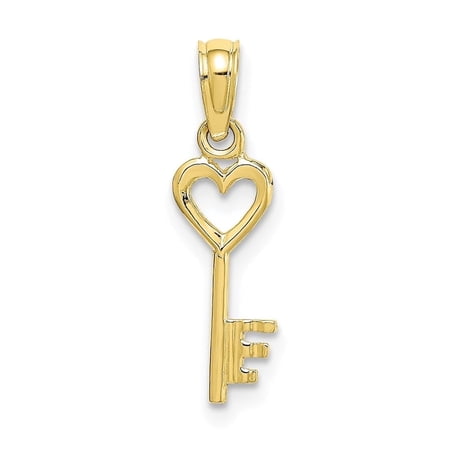 Diamond2Deal 10K Yellow Gold Key with Heart Charm Pendant for Women (L- 0.75 inch, W- 0.23 inch)