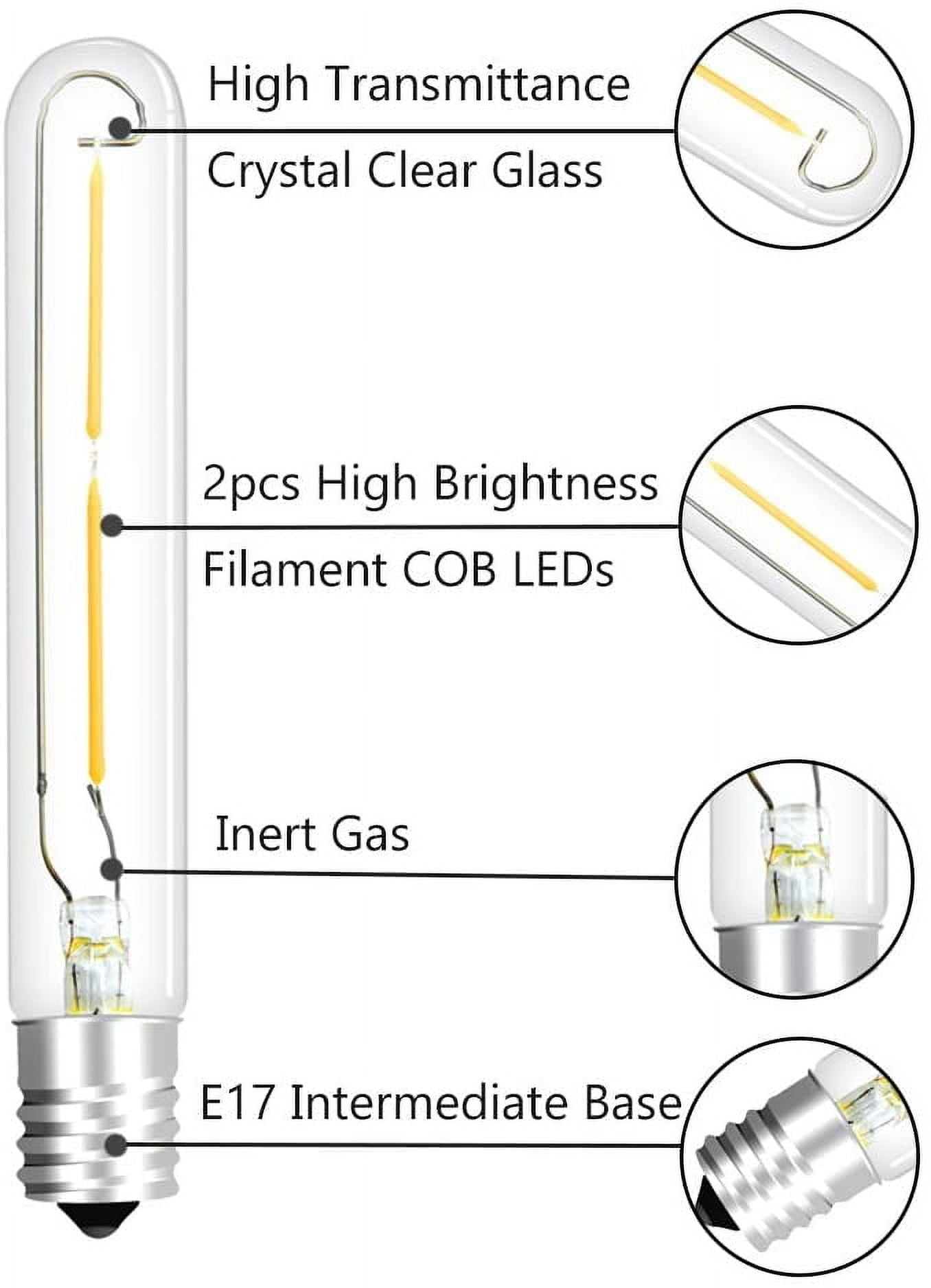 FEFEFW-LED T6.5 Exit Sign Clear Light Bulbs, 2W E17 Intermediate Base T6.5 LED Appliance Bulb (20W Incandescent Equivalent) for Refrigerator Freezer, Daylight 6000K (4-Pack,E17 Base)