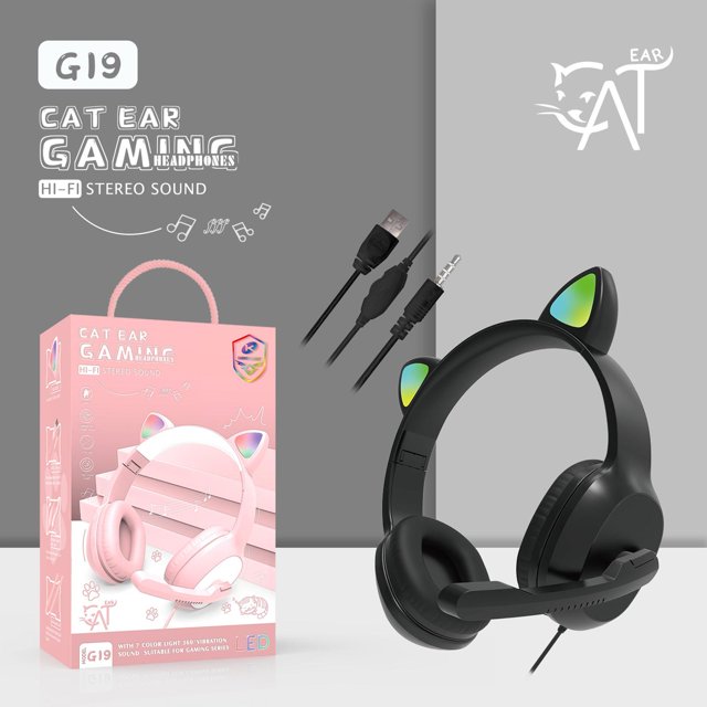 Over Ear Auricures con cable Auricures Luz LED Ligero para juegos de computadora Enseñanza en línea negro