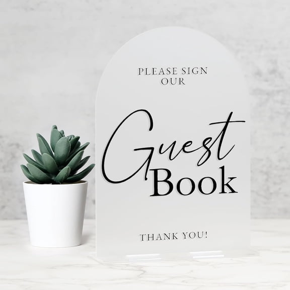 Acrylic Guest Book Sign with Stand- 5"x7" Frosted Arched Wedding Sign and Base,1/8" Thick | Modern Calligraphy Black Letters Arch Acrylic Sign for Wedding & Party