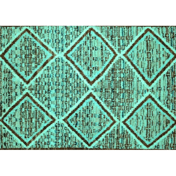 Ahgly Company Machine Washable Indoor Rectangle Abstract Turquoise Blue Contemporary Area Rugs, 5' x 7'