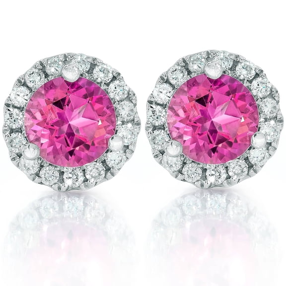 Pompeii 1ct Pink Topaz & Diamond Halo Studs 10K White Gold (H/I,I1)