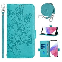 Designed for iPhone 16 Pro Max Case Wallet, Women Flip Folio Cover with Embossed PU Leather Stand Credit Card Holders Slots Wrist Strap   Shoulder Strap Phone Case, RFID Blocking, Blue