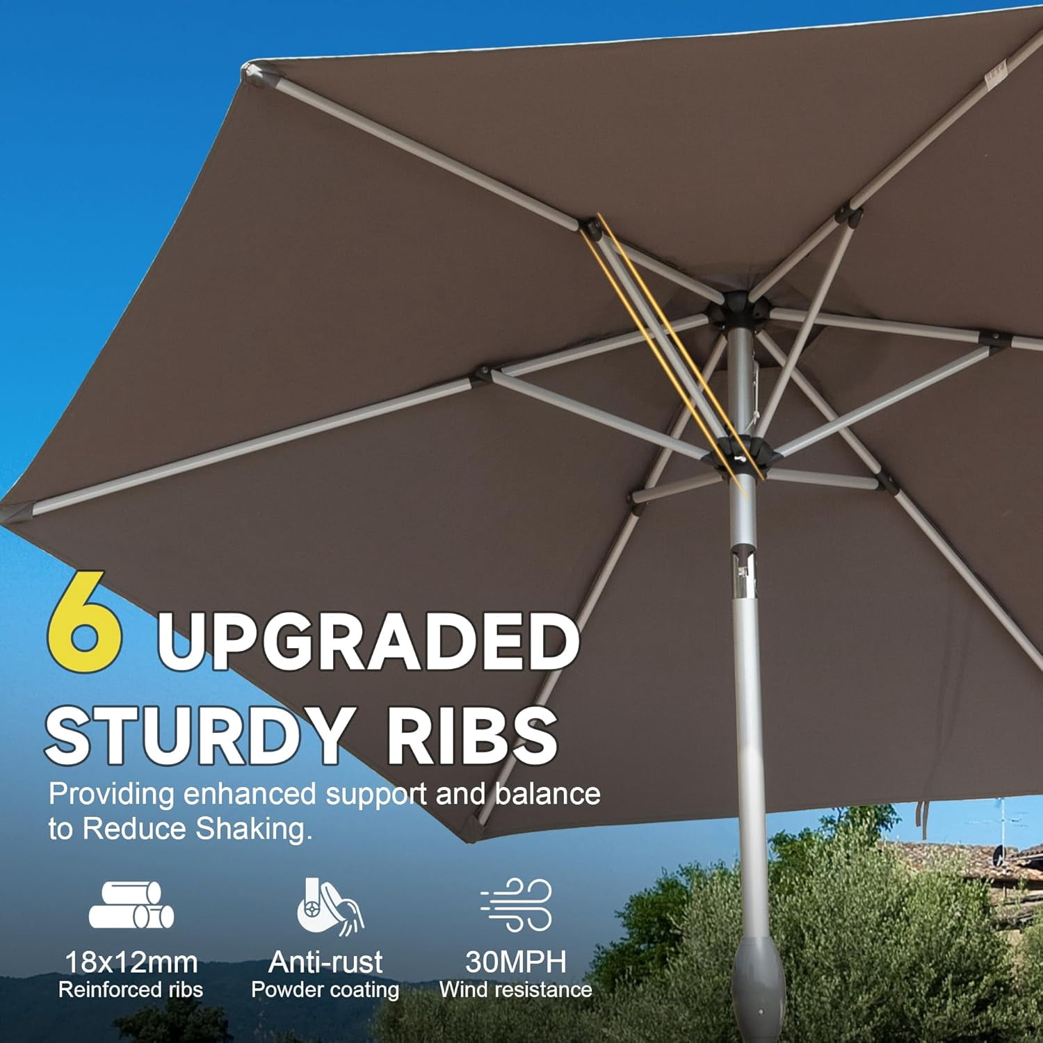 TOTAL 7.5FT Patio Umbrella Outdoor Market Umbrella with Silver Aluminum Pole, UV Resistant Canopy, Wind Vent, Tilt & Crank System, Perfect for Patio, Garden, Deck, Pool, Outdoor Dining, Gray